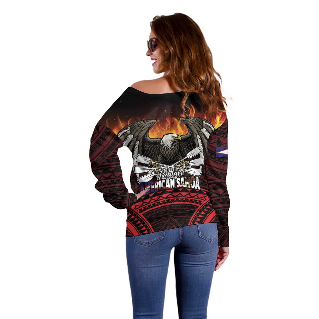 Fautasi Race Day American Samoa Off Shoulder Sweater Bald Eagle Polynesian Tattoo LT14 - Polynesian Pride