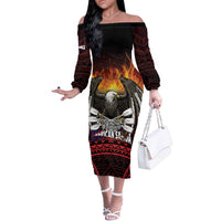 Fautasi Race Day American Samoa Off The Shoulder Long Sleeve Dress Bald Eagle Polynesian Tattoo