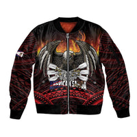 Fautasi Race Day American Samoa Sleeve Zip Bomber Jacket Bald Eagle Polynesian Tattoo
