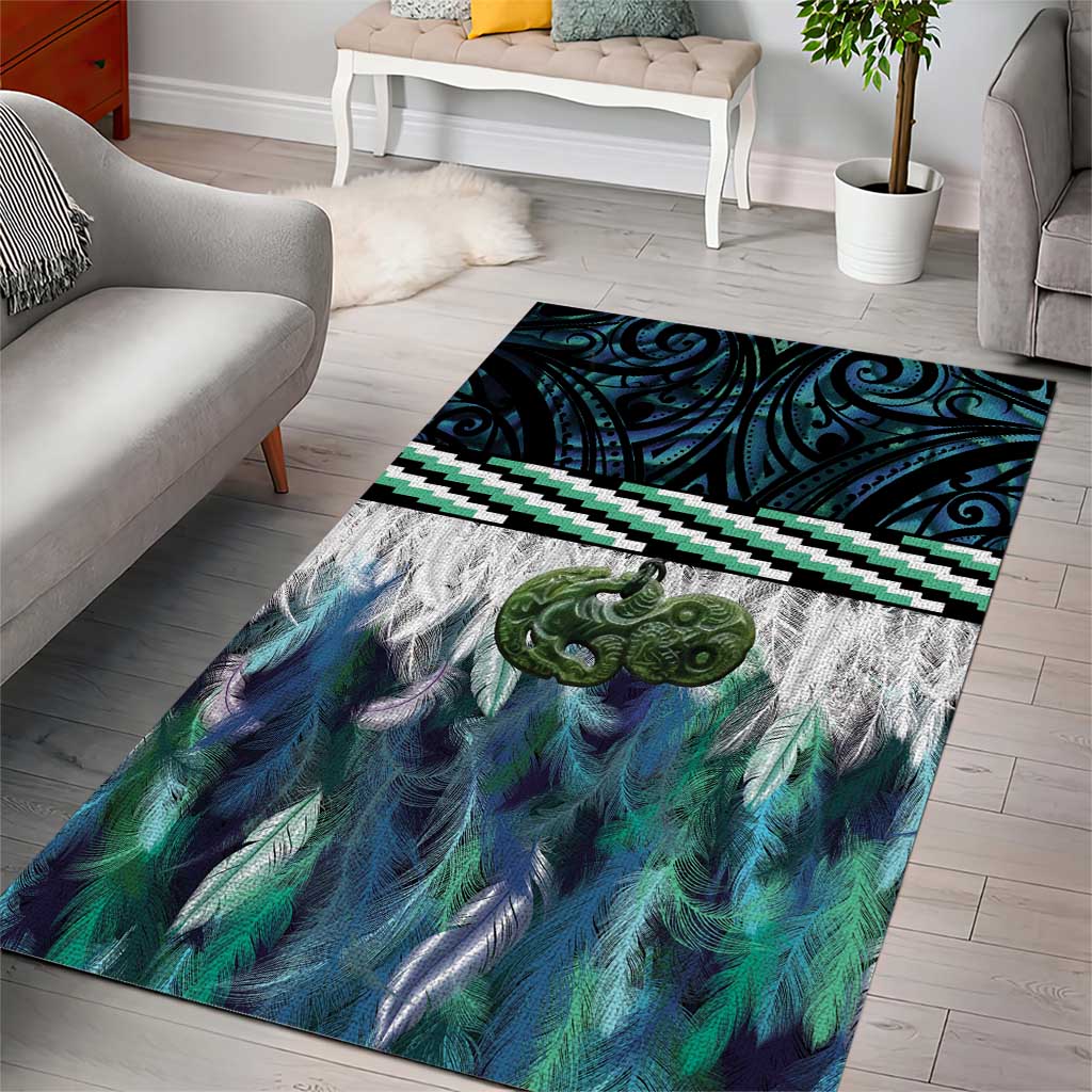 Turquoise Traditional Cloak Aotearoa Area Rug Maori Paua Shell Korowai Pattern LT14 - Polynesian Pride