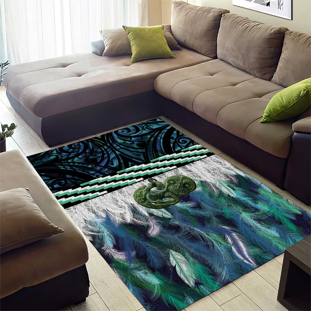 Turquoise Traditional Cloak Aotearoa Area Rug Maori Paua Shell Korowai Pattern LT14 - Polynesian Pride