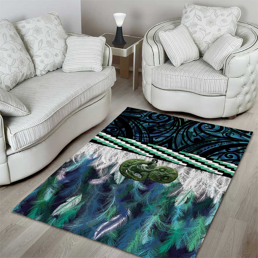 Turquoise Traditional Cloak Aotearoa Area Rug Maori Paua Shell Korowai Pattern LT14 - Polynesian Pride