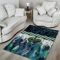 Turquoise Traditional Cloak Aotearoa Area Rug Maori Paua Shell Korowai Pattern LT14 - Polynesian Pride
