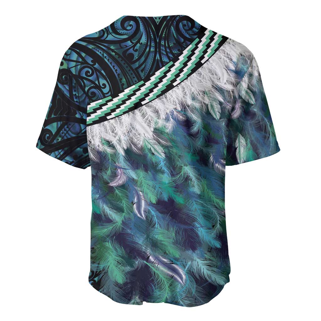 Turquoise Traditional Cloak Aotearoa Baseball Jersey Maori Paua Shell Korowai Pattern