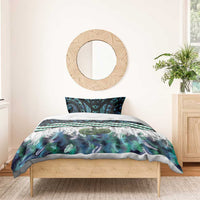 Turquoise Traditional Cloak Aotearoa Bedding Set Maori Paua Shell Korowai Pattern