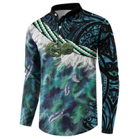 Turquoise Traditional Cloak Aotearoa Button Sweatshirt Maori Paua Shell Korowai Pattern
