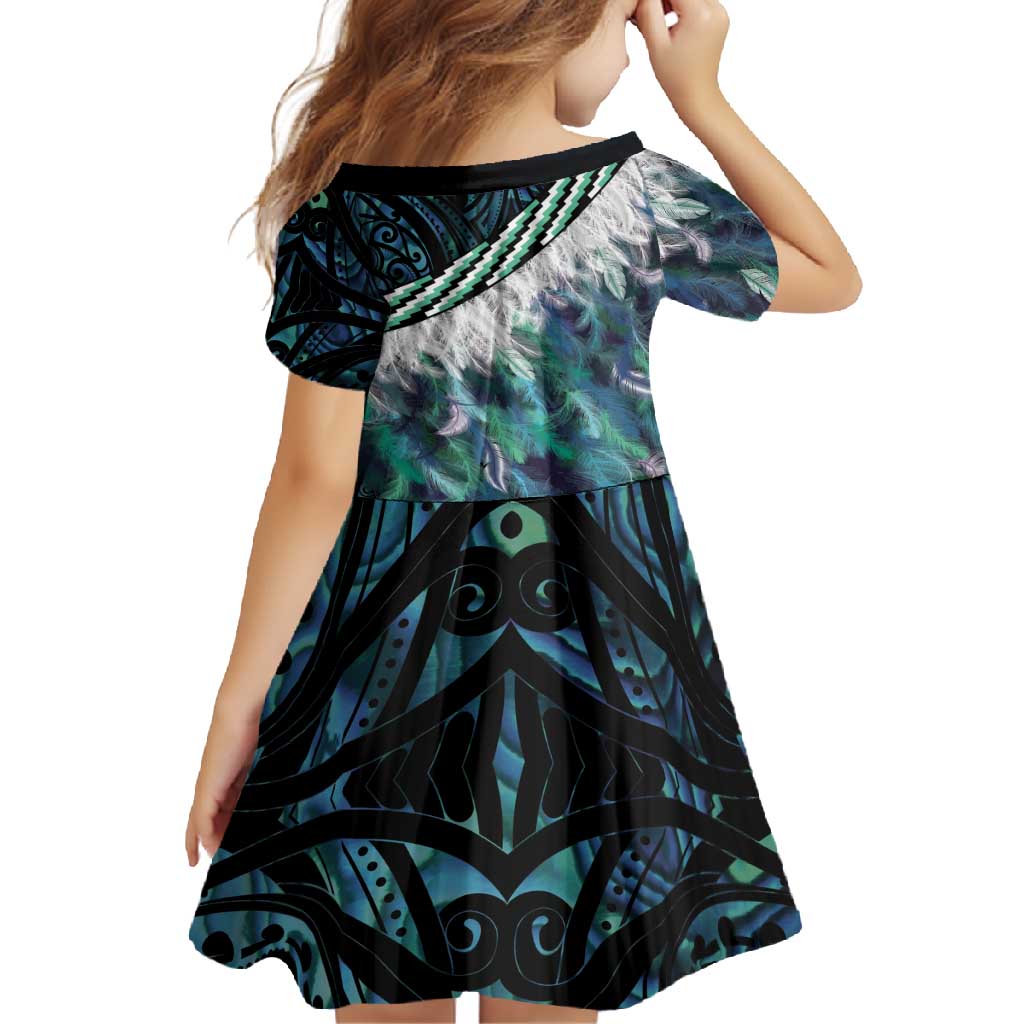Turquoise Traditional Cloak Aotearoa Family Matching Long Sleeve Bodycon Dress and Hawaiian Shirt Maori Paua Shell Korowai Pattern LT14 - Polynesian Pride