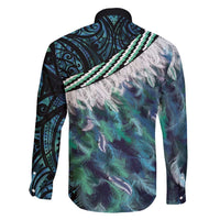 Turquoise Traditional Cloak Aotearoa Family Matching Long Sleeve Bodycon Dress and Hawaiian Shirt Maori Paua Shell Korowai Pattern LT14 - Polynesian Pride