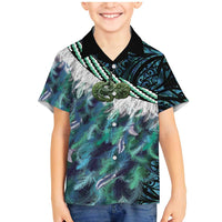 Turquoise Traditional Cloak Aotearoa Family Matching Mermaid Dress and Hawaiian Shirt Maori Paua Shell Korowai Pattern LT14 Son's Shirt Turquoise - Polynesian Pride
