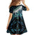 Turquoise Traditional Cloak Aotearoa Family Matching Off Shoulder Maxi Dress and Hawaiian Shirt Maori Paua Shell Korowai Pattern