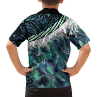 Turquoise Traditional Cloak Aotearoa Family Matching Off Shoulder Short Dress and Hawaiian Shirt Maori Paua Shell Korowai Pattern LT14 - Polynesian Pride