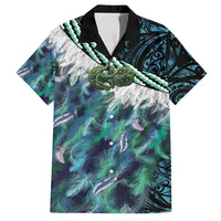 Turquoise Traditional Cloak Aotearoa Family Matching Puletasi and Hawaiian Shirt Maori Paua Shell Korowai Pattern LT14 Dad's Shirt - Short Sleeve Turquoise - Polynesian Pride