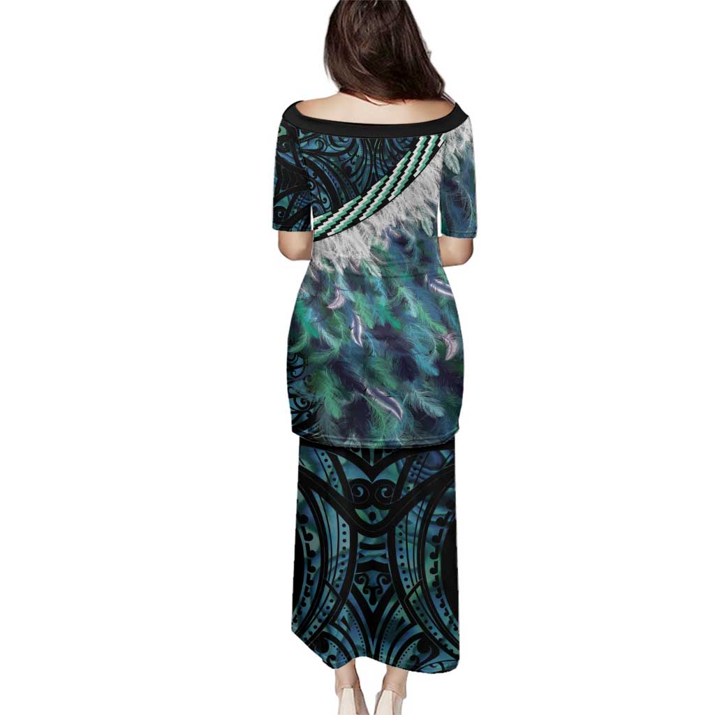 Turquoise Traditional Cloak Aotearoa Family Matching Puletasi and Hawaiian Shirt Maori Paua Shell Korowai Pattern LT14 - Polynesian Pride