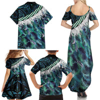 Turquoise Traditional Cloak Aotearoa Family Matching Summer Maxi Dress and Hawaiian Shirt Maori Paua Shell Korowai Pattern LT14 - Polynesian Pride