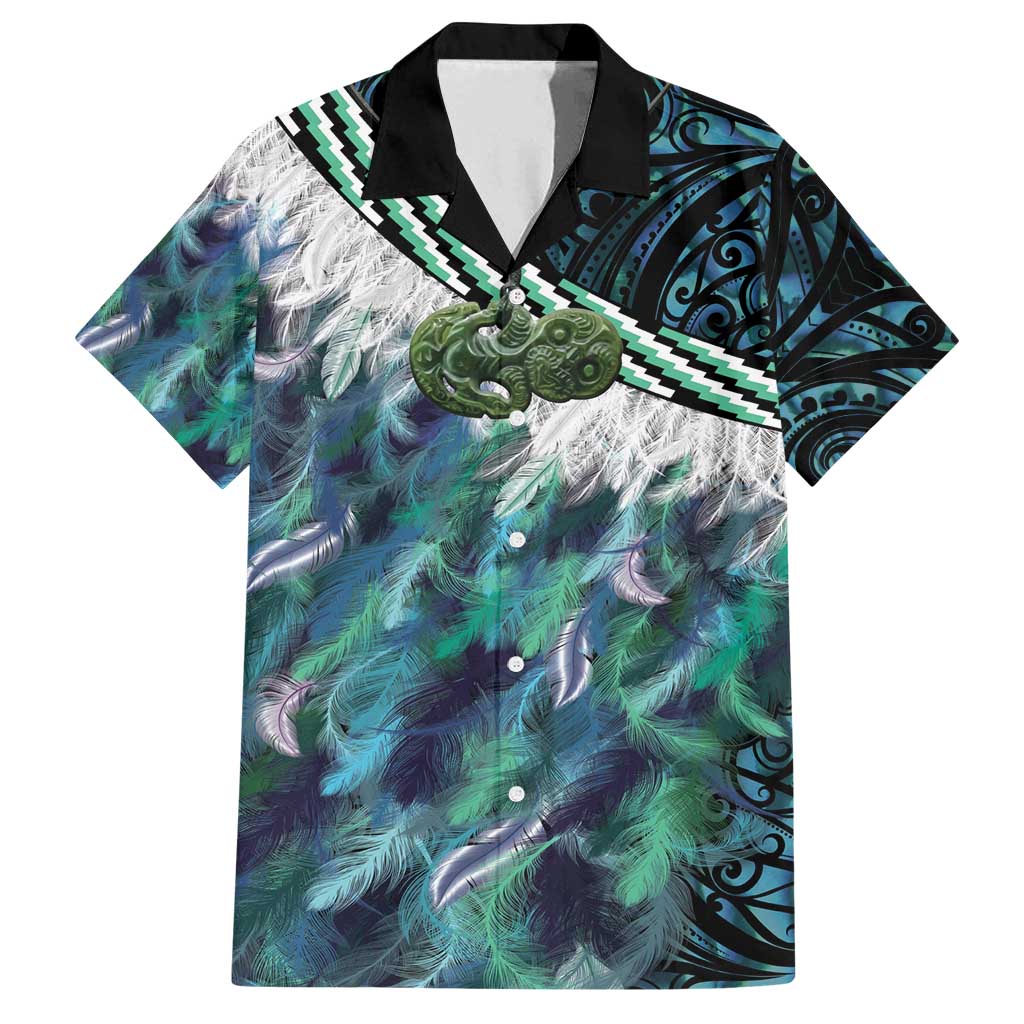 Turquoise Traditional Cloak Aotearoa Family Matching Tank Maxi Dress and Hawaiian Shirt Maori Paua Shell Korowai Pattern LT14 Dad's Shirt - Short Sleeve Turquoise - Polynesian Pride
