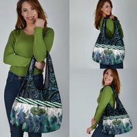 Turquoise Traditional Cloak Aotearoa Grocery Bag Maori Paua Shell Korowai Pattern