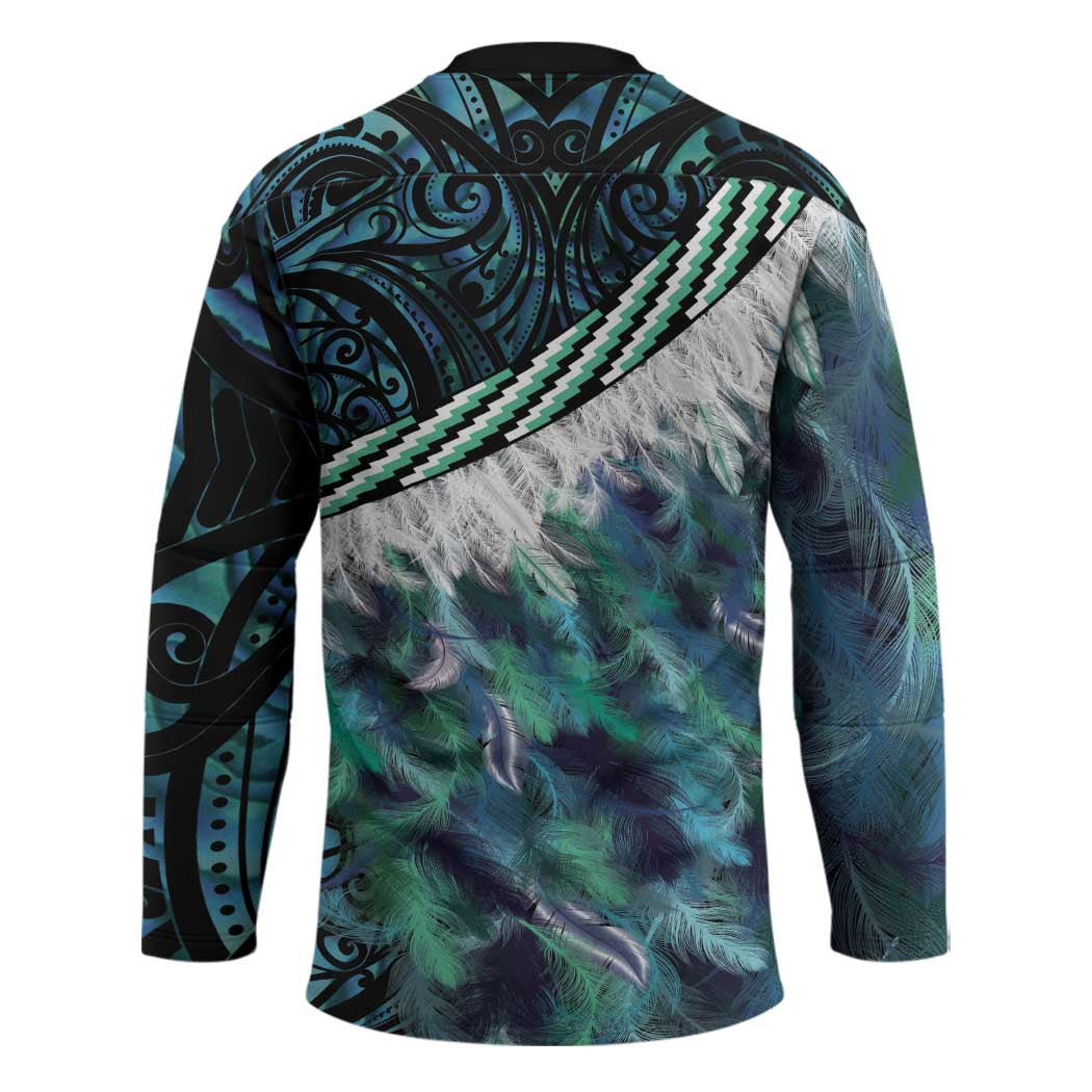Turquoise Traditional Cloak Aotearoa Hockey Jersey Maori Paua Shell Korowai Pattern - Polynesian Pride