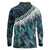 Turquoise Traditional Cloak Aotearoa Long Sleeve Polo Shirt Maori Paua Shell Korowai Pattern
