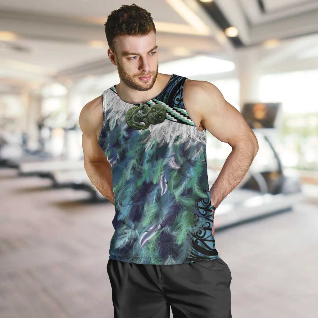 Turquoise Traditional Cloak Aotearoa Men Tank Top Maori Paua Shell Korowai Pattern LT14 Turquoise - Polynesian Pride