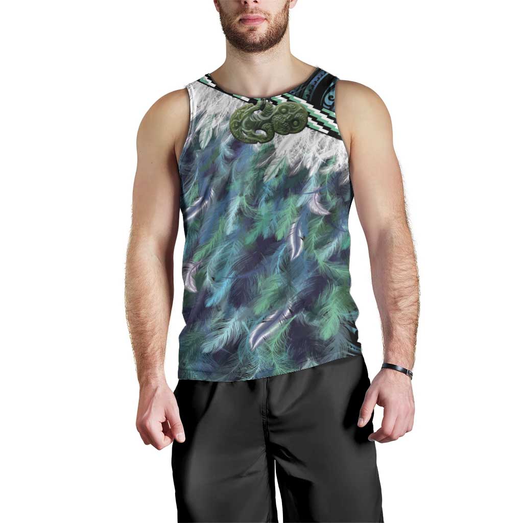 Turquoise Traditional Cloak Aotearoa Men Tank Top Maori Paua Shell Korowai Pattern LT14 - Polynesian Pride