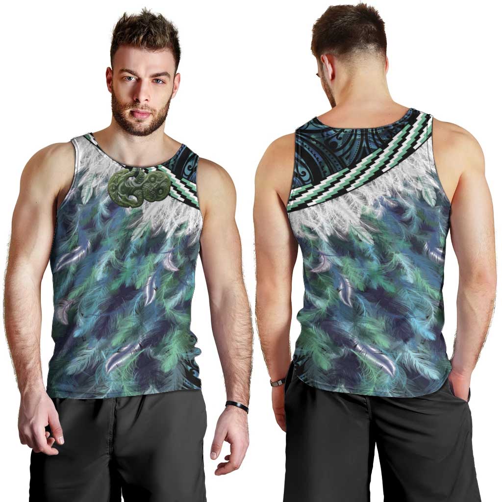 Turquoise Traditional Cloak Aotearoa Men Tank Top Maori Paua Shell Korowai Pattern LT14 - Polynesian Pride