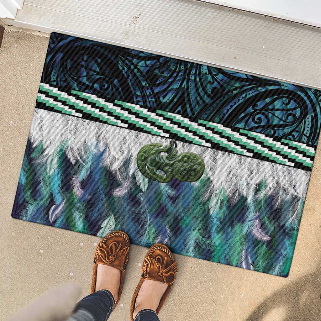 Turquoise Traditional Cloak Aotearoa Rubber Doormat Maori Paua Shell Korowai Pattern LT14 - Polynesian Pride