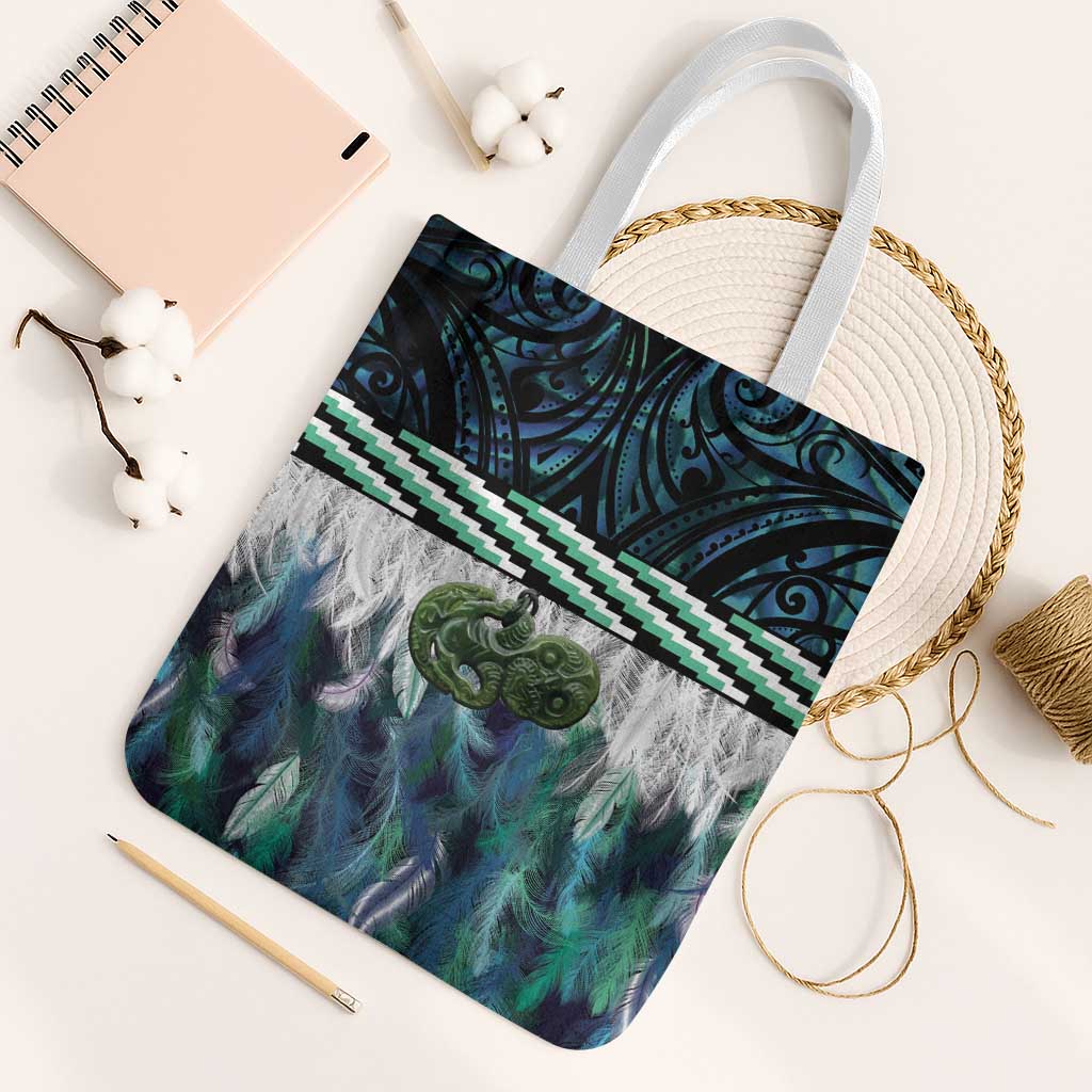 Turquoise Traditional Cloak Aotearoa Tote Bag Maori Paua Shell Korowai Pattern - Polynesian Pride
