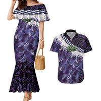 Purple Traditional Cloak Aotearoa Couples Matching Mermaid Dress and Hawaiian Shirt Maori Paua Shell Korowai Pattern LT14 Purple - Polynesian Pride