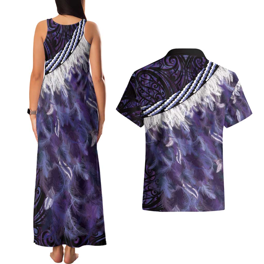 Purple Traditional Cloak Aotearoa Couples Matching Tank Maxi Dress and Hawaiian Shirt Maori Paua Shell Korowai Pattern LT14 - Polynesian Pride