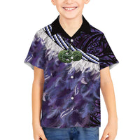Purple Traditional Cloak Aotearoa Family Matching Long Sleeve Bodycon Dress and Hawaiian Shirt Maori Paua Shell Korowai Pattern LT14 Son's Shirt Purple - Polynesian Pride