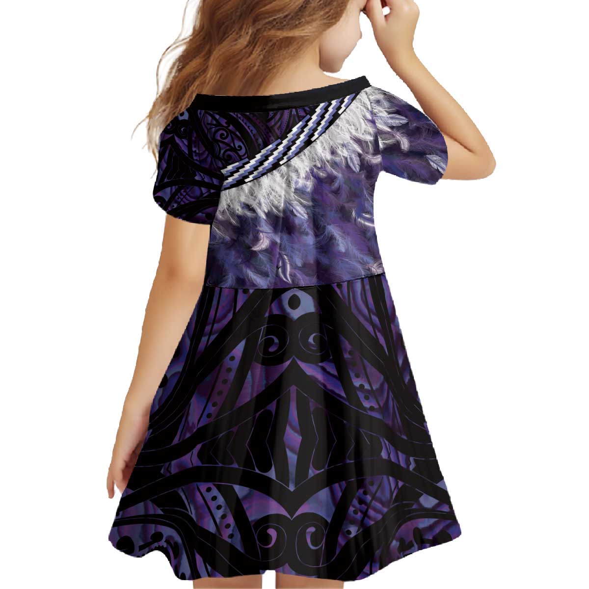 Purple Traditional Cloak Aotearoa Family Matching Off The Shoulder Long Sleeve Dress and Hawaiian Shirt Maori Paua Shell Korowai Pattern LT14 - Polynesian Pride