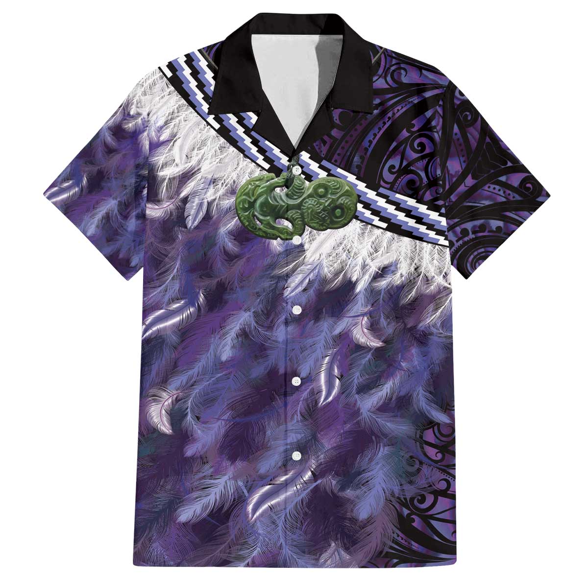 Purple Traditional Cloak Aotearoa Family Matching Off The Shoulder Long Sleeve Dress and Hawaiian Shirt Maori Paua Shell Korowai Pattern LT14 Dad's Shirt - Short Sleeve Purple - Polynesian Pride