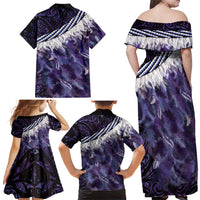 Purple Traditional Cloak Aotearoa Family Matching Off Shoulder Maxi Dress and Hawaiian Shirt Maori Paua Shell Korowai Pattern LT14 - Polynesian Pride