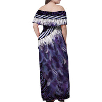 Purple Traditional Cloak Aotearoa Family Matching Off Shoulder Maxi Dress and Hawaiian Shirt Maori Paua Shell Korowai Pattern LT14 - Polynesian Pride