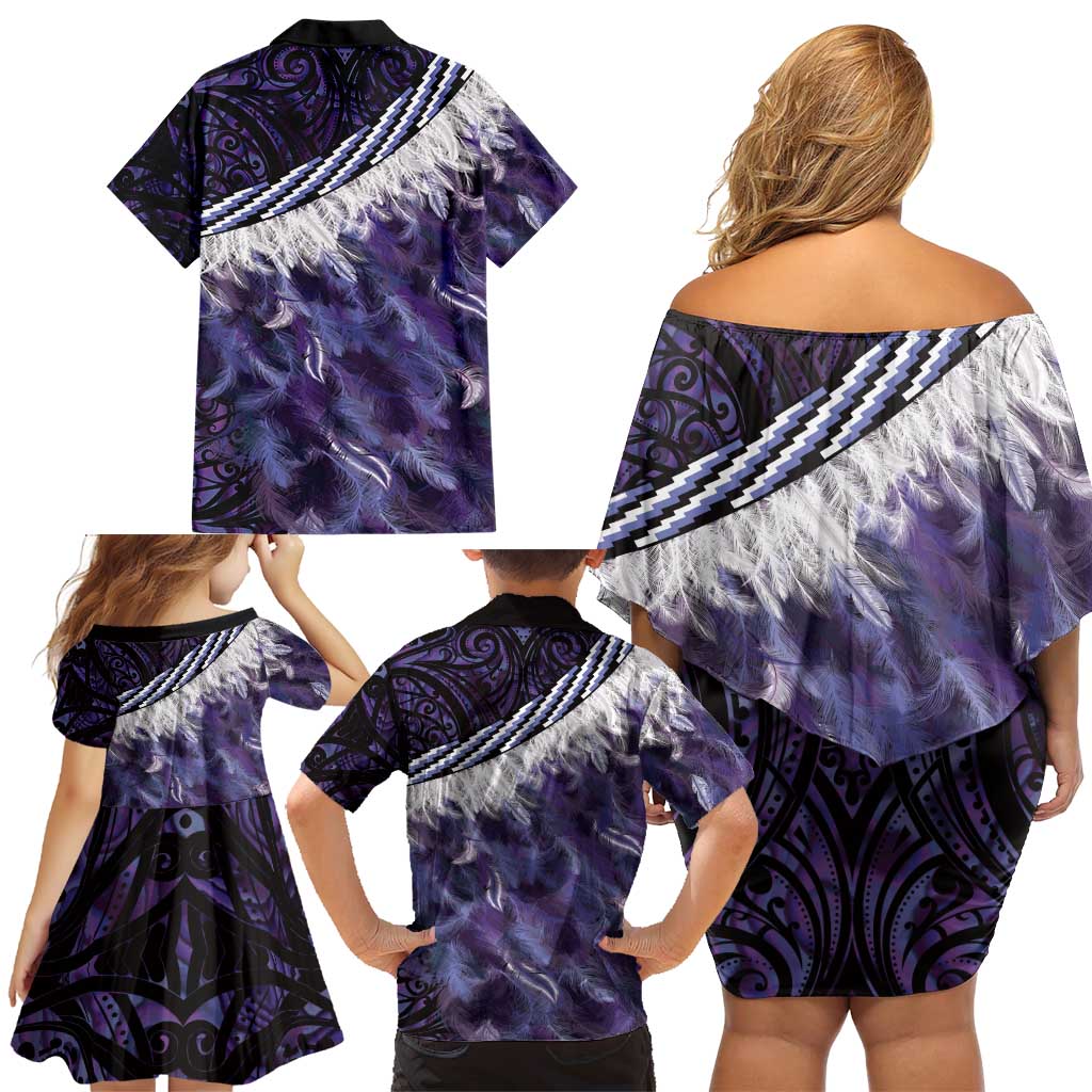 Purple Traditional Cloak Aotearoa Family Matching Off Shoulder Short Dress and Hawaiian Shirt Maori Paua Shell Korowai Pattern LT14 - Polynesian Pride