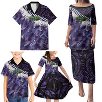 Purple Traditional Cloak Aotearoa Family Matching Puletasi and Hawaiian Shirt Maori Paua Shell Korowai Pattern LT14 - Polynesian Pride