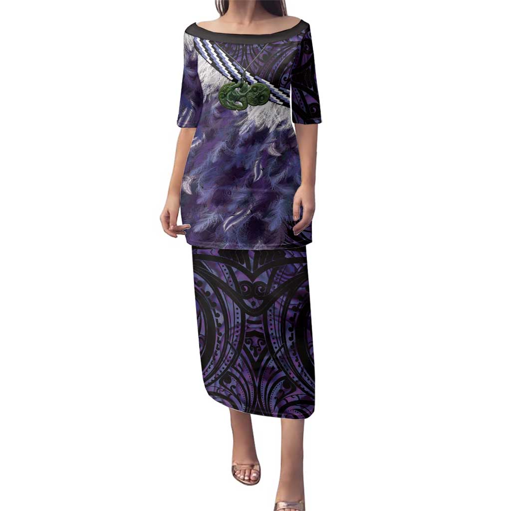 Purple Traditional Cloak Aotearoa Family Matching Puletasi and Hawaiian Shirt Maori Paua Shell Korowai Pattern LT14 Mom's Dress Purple - Polynesian Pride