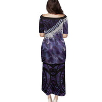 Purple Traditional Cloak Aotearoa Family Matching Puletasi and Hawaiian Shirt Maori Paua Shell Korowai Pattern LT14 - Polynesian Pride