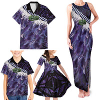 Purple Traditional Cloak Aotearoa Family Matching Tank Maxi Dress and Hawaiian Shirt Maori Paua Shell Korowai Pattern LT14 - Polynesian Pride