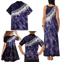 Purple Traditional Cloak Aotearoa Family Matching Tank Maxi Dress and Hawaiian Shirt Maori Paua Shell Korowai Pattern LT14 - Polynesian Pride
