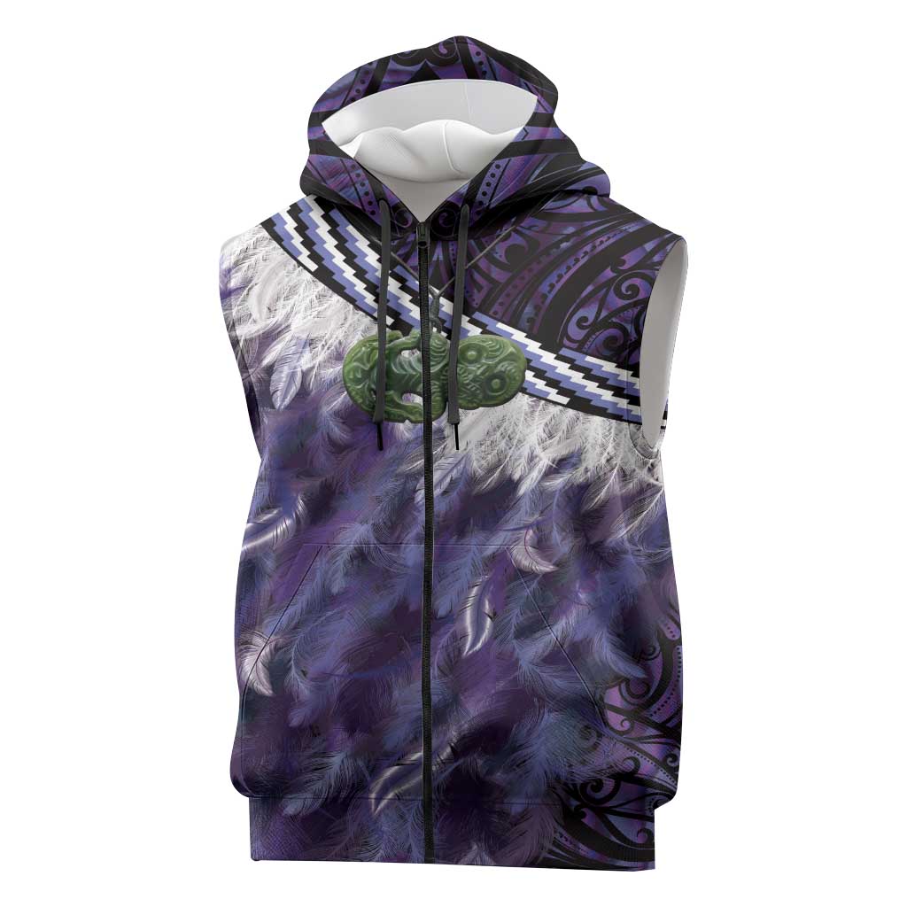 Purple Traditional Cloak Aotearoa Sleeveless Zip Hoodie Maori Paua Shell Korowai Pattern LT14 Purple - Polynesian Pride