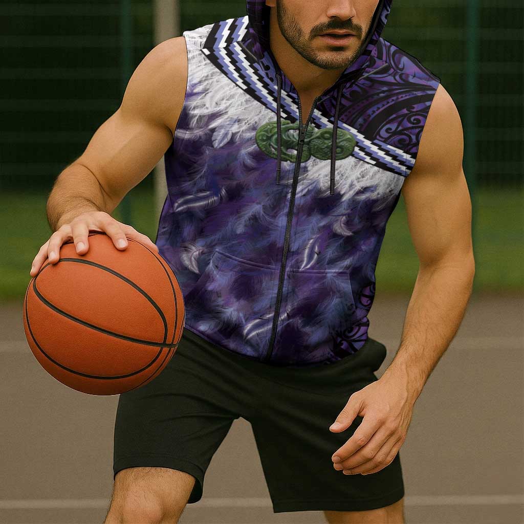 Purple Traditional Cloak Aotearoa Sleeveless Zip Hoodie Maori Paua Shell Korowai Pattern LT14 - Polynesian Pride