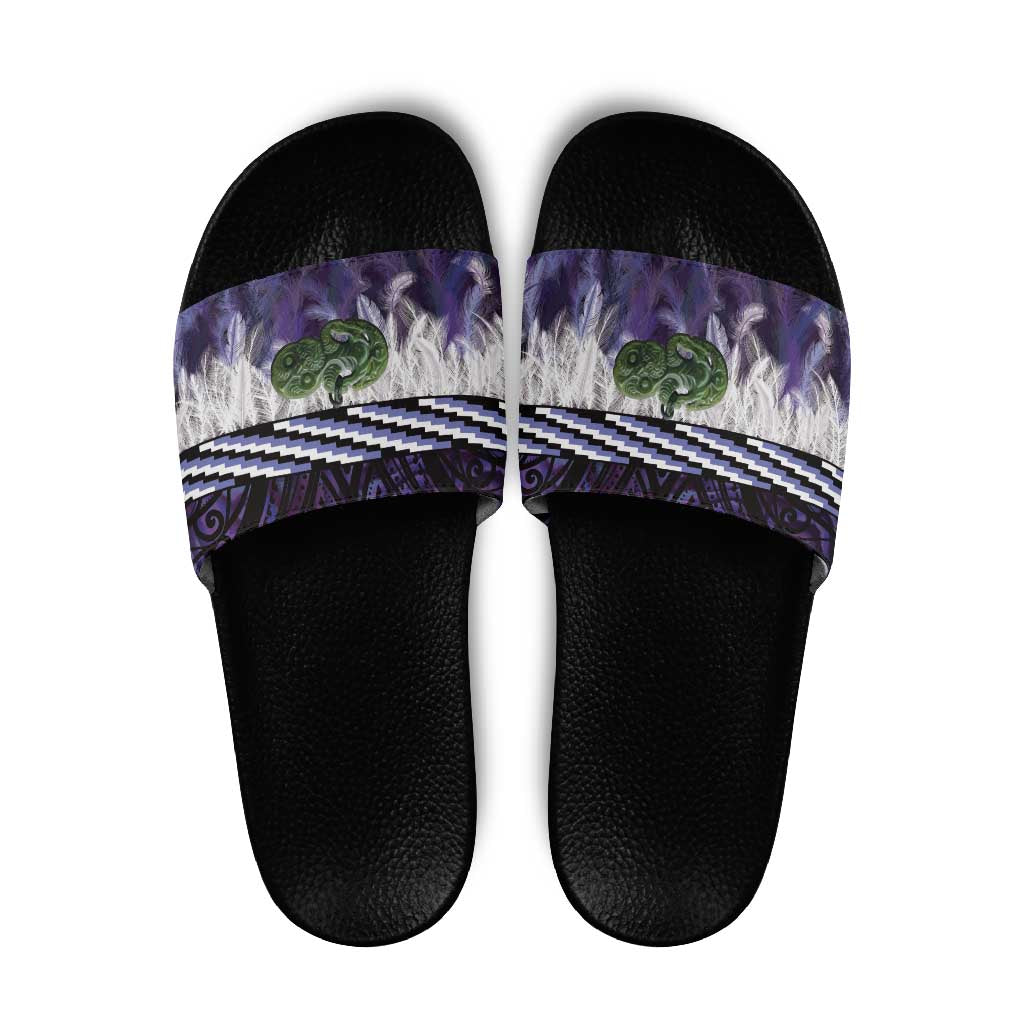 Purple Traditional Cloak Aotearoa Slide Sandals Maori Paua Shell Korowai Pattern LT14 Purple - Polynesian Pride