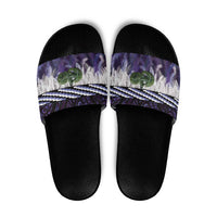 Purple Traditional Cloak Aotearoa Slide Sandals Maori Paua Shell Korowai Pattern LT14 Purple - Polynesian Pride