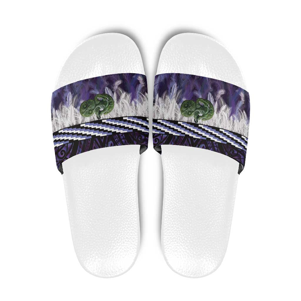 Purple Traditional Cloak Aotearoa Slide Sandals Maori Paua Shell Korowai Pattern LT14 Purple - Polynesian Pride