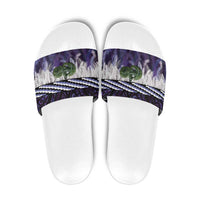 Purple Traditional Cloak Aotearoa Slide Sandals Maori Paua Shell Korowai Pattern LT14 Purple - Polynesian Pride