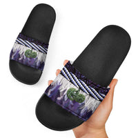 Purple Traditional Cloak Aotearoa Slide Sandals Maori Paua Shell Korowai Pattern LT14 - Polynesian Pride