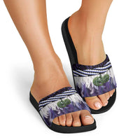 Purple Traditional Cloak Aotearoa Slide Sandals Maori Paua Shell Korowai Pattern LT14 - Polynesian Pride
