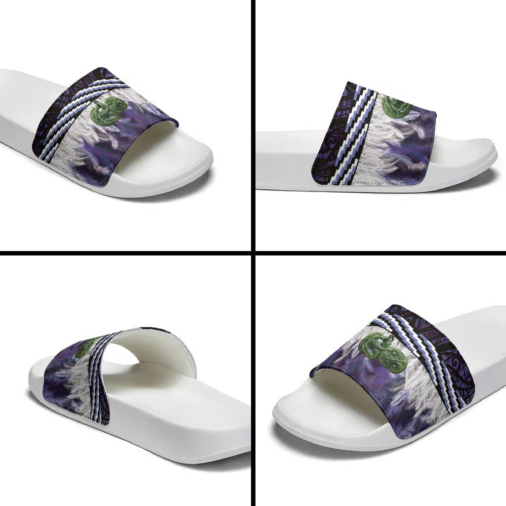 Purple Traditional Cloak Aotearoa Slide Sandals Maori Paua Shell Korowai Pattern LT14 - Polynesian Pride