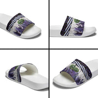 Purple Traditional Cloak Aotearoa Slide Sandals Maori Paua Shell Korowai Pattern LT14 - Polynesian Pride